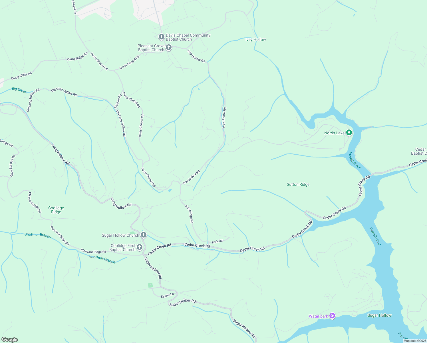 map of restaurants, bars, coffee shops, grocery stores, and more near 640 Ivey Hollow Road in LaFollette
