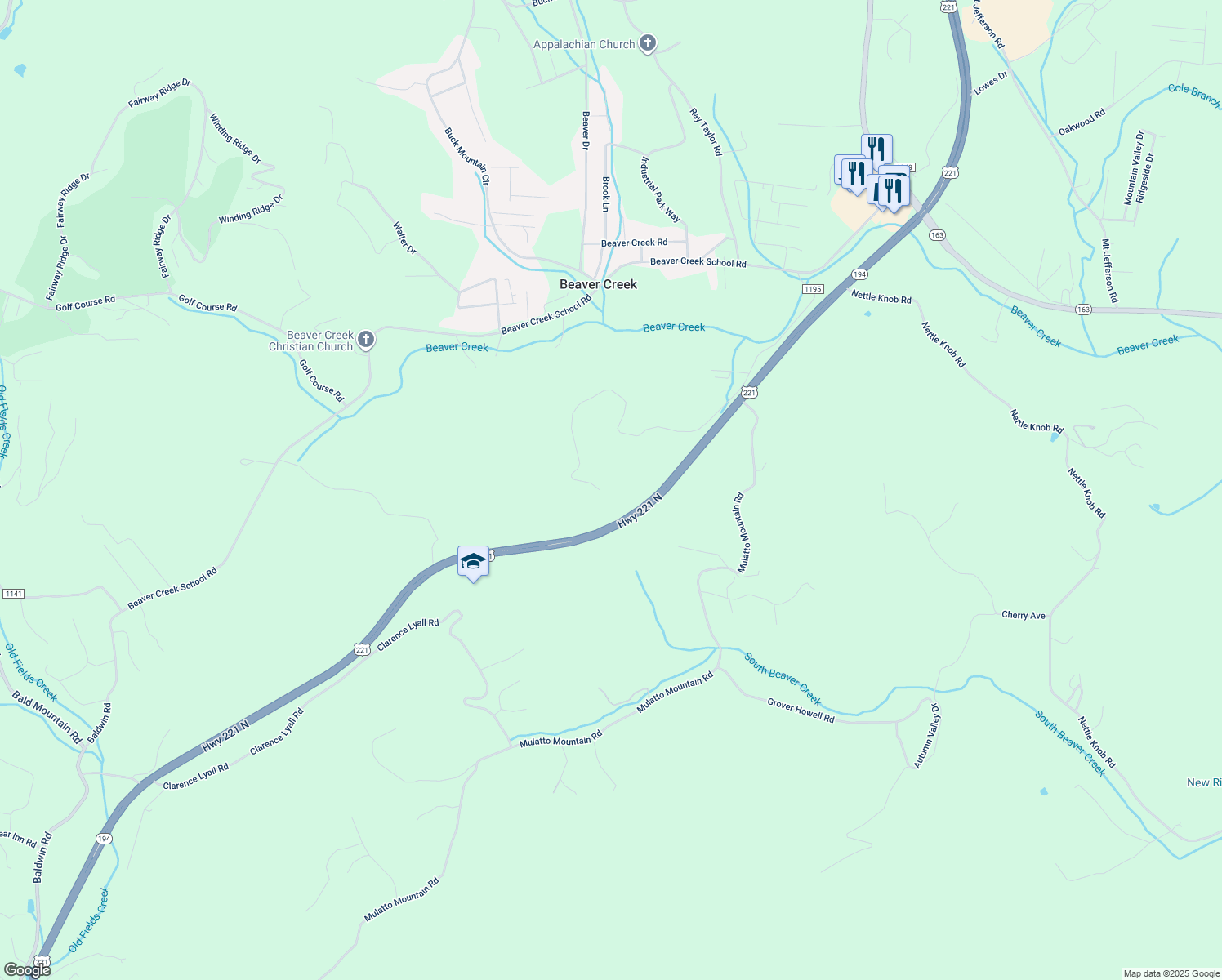 map of restaurants, bars, coffee shops, grocery stores, and more near 599 Inspiration Way in West Jefferson