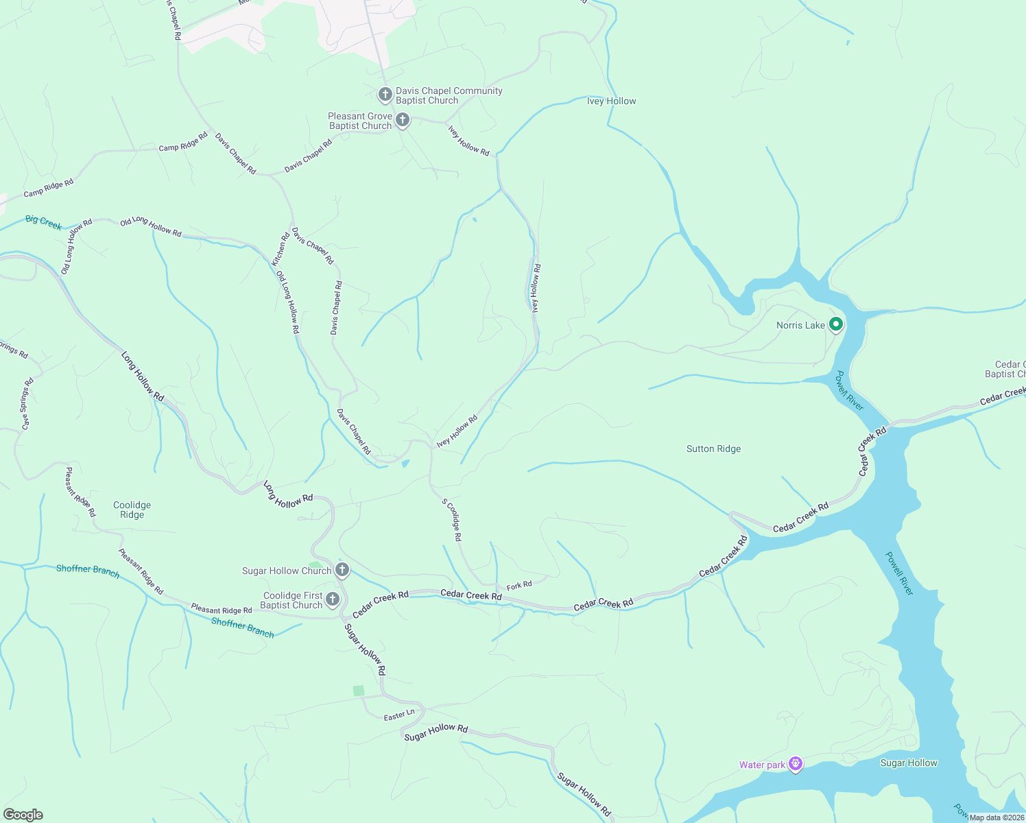map of restaurants, bars, coffee shops, grocery stores, and more near 640 Ivey Hollow Road in LaFollette