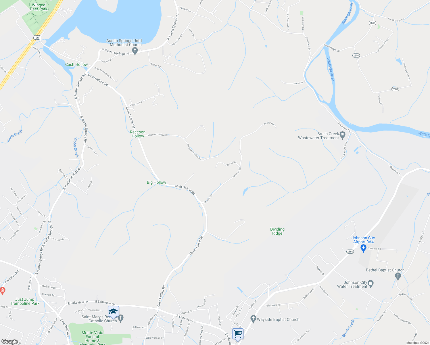 map of restaurants, bars, coffee shops, grocery stores, and more near 133 Simms Road in Johnson City