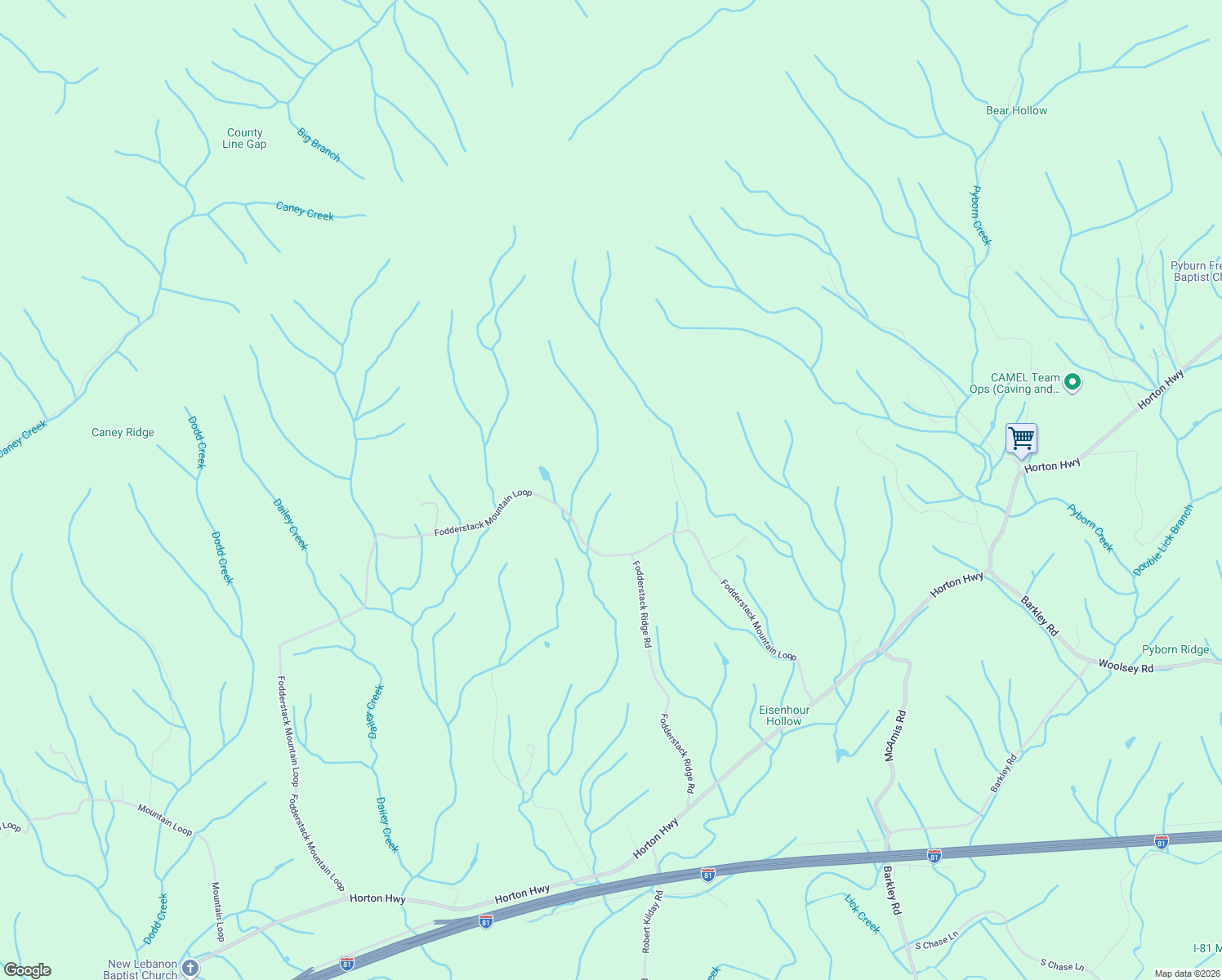 map of restaurants, bars, coffee shops, grocery stores, and more near 2087 Fodderstack Mountain Loop in Greeneville