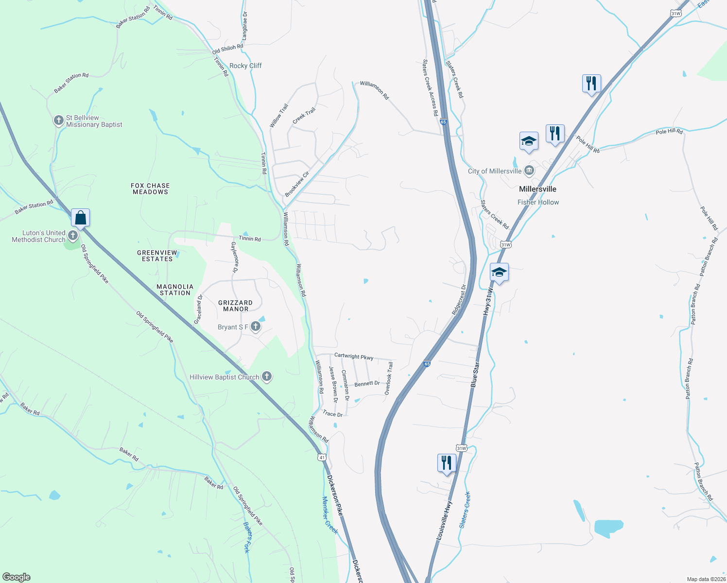 map of restaurants, bars, coffee shops, grocery stores, and more near in Millersville