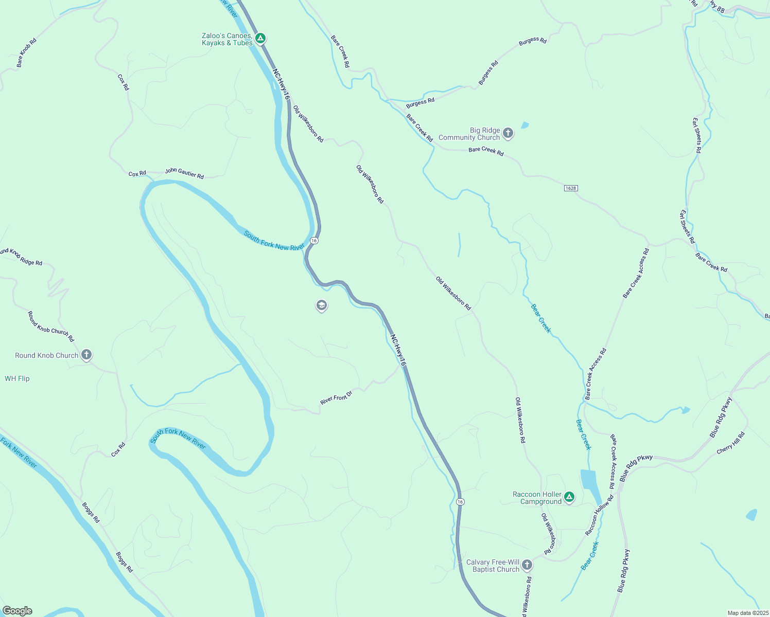map of restaurants, bars, coffee shops, grocery stores, and more near 5423 North Carolina 16 in Jefferson