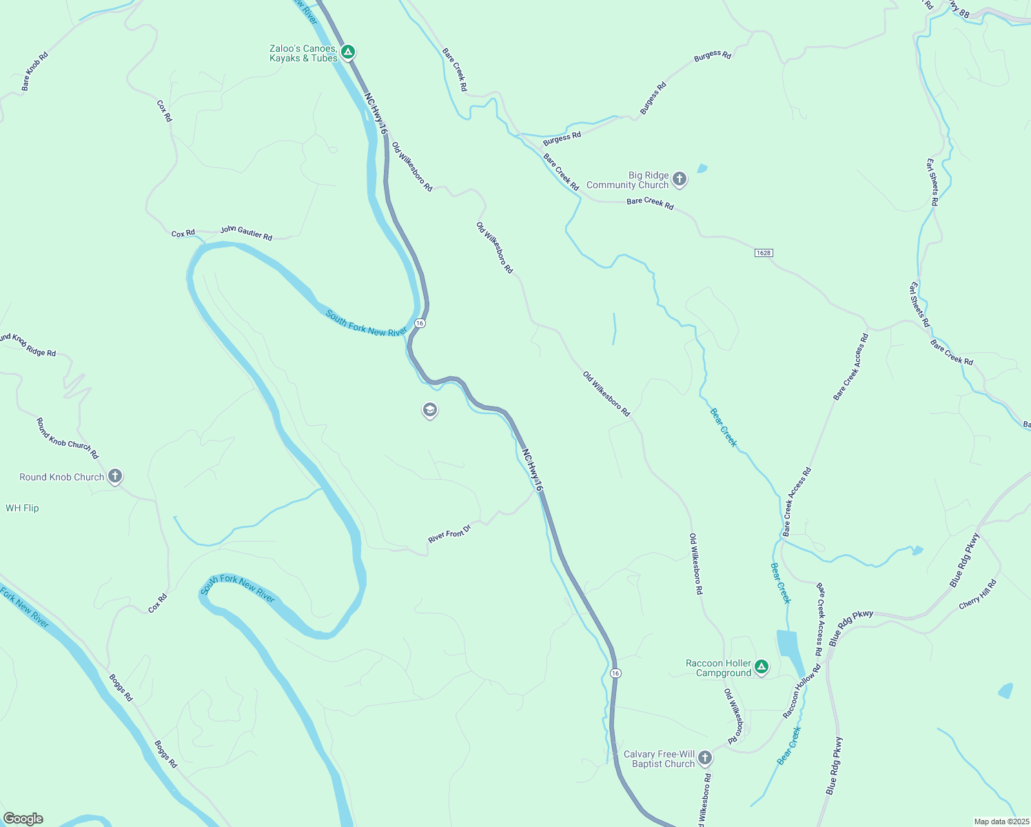 map of restaurants, bars, coffee shops, grocery stores, and more near 5423 North Carolina 16 in Jefferson