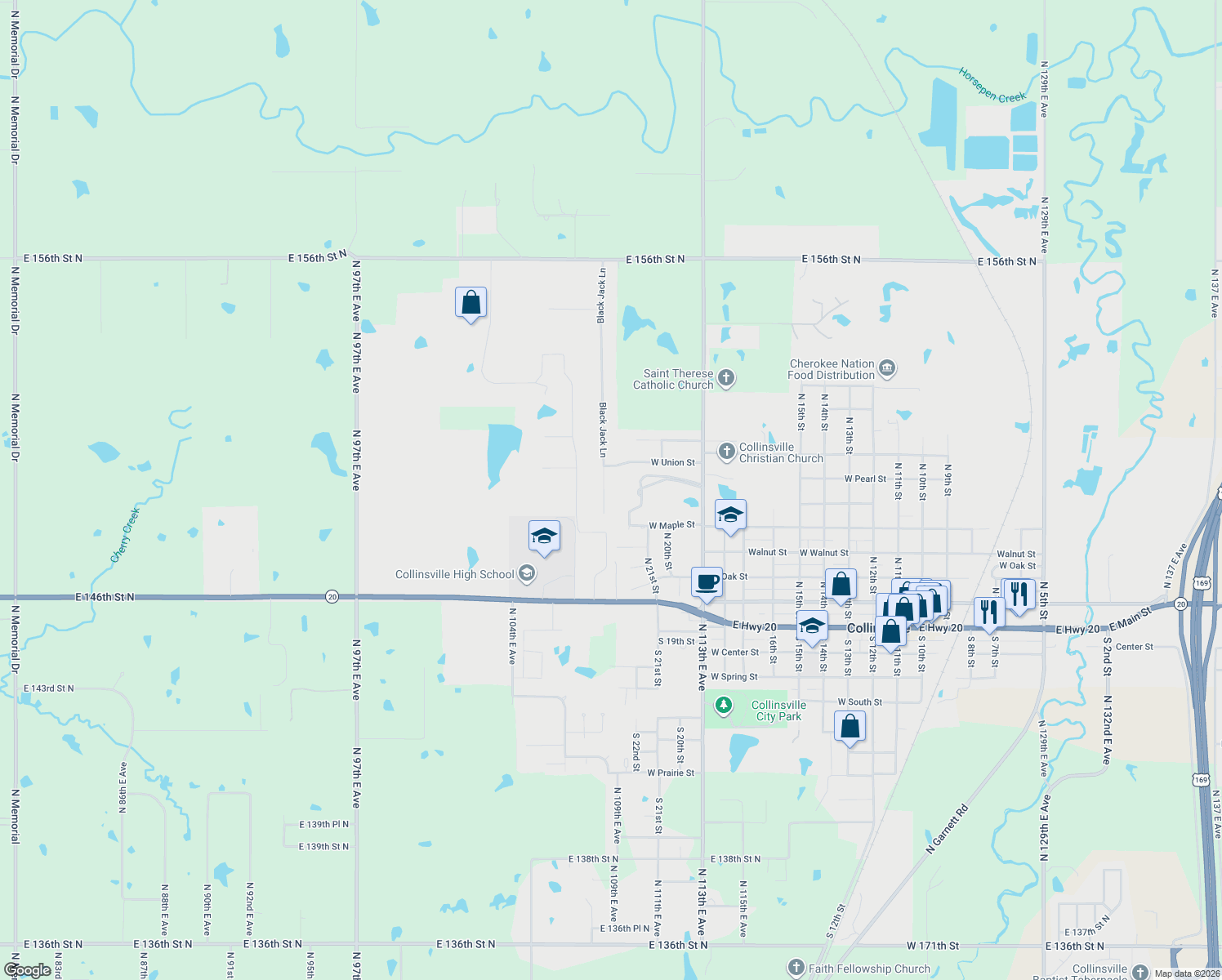 map of restaurants, bars, coffee shops, grocery stores, and more near 711 Black Jack Lane in Collinsville