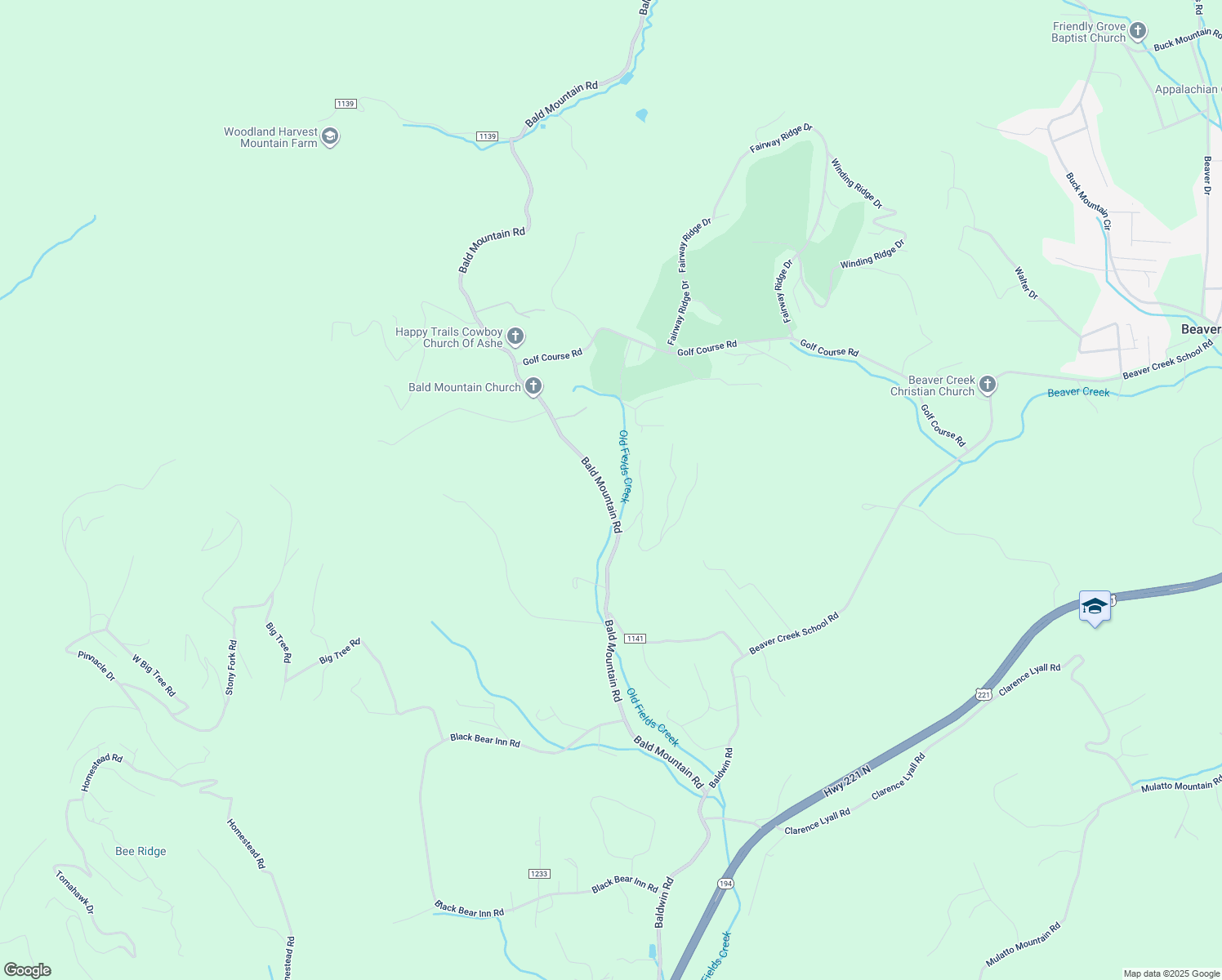 map of restaurants, bars, coffee shops, grocery stores, and more near 1122 Bald Mountain Road in West Jefferson