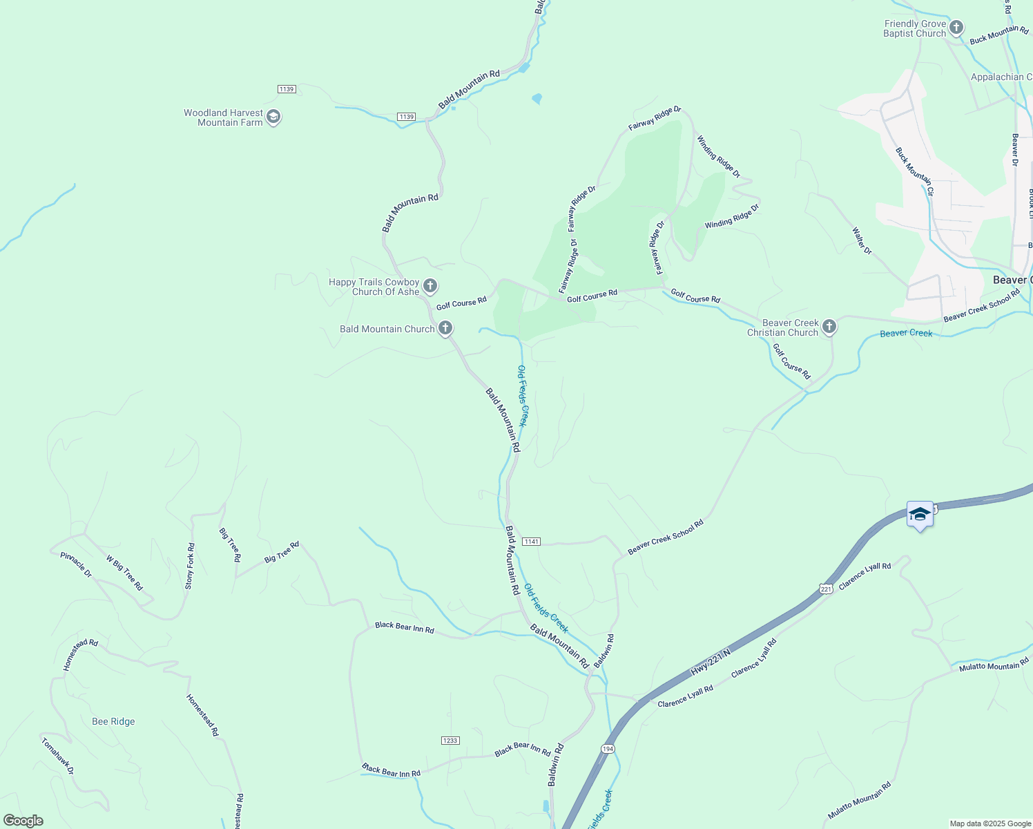 map of restaurants, bars, coffee shops, grocery stores, and more near 1122 Bald Mountain Road in West Jefferson