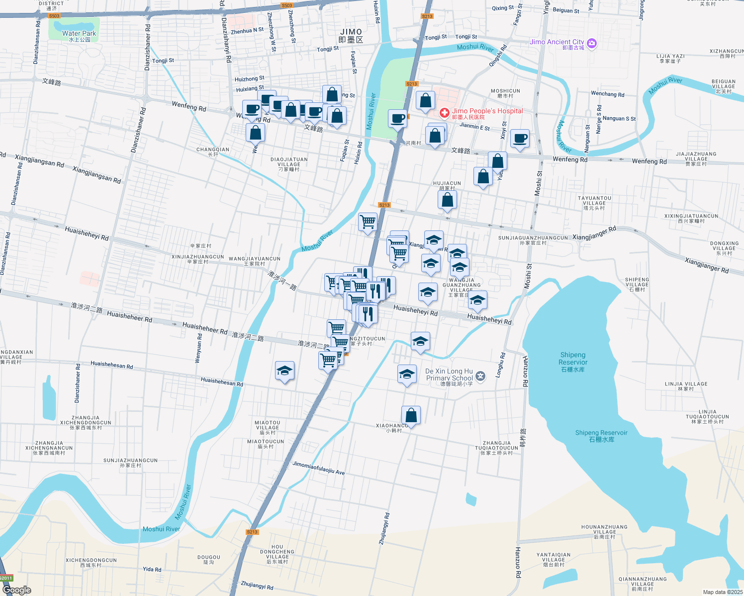 map of restaurants, bars, coffee shops, grocery stores, and more near in Qingdao