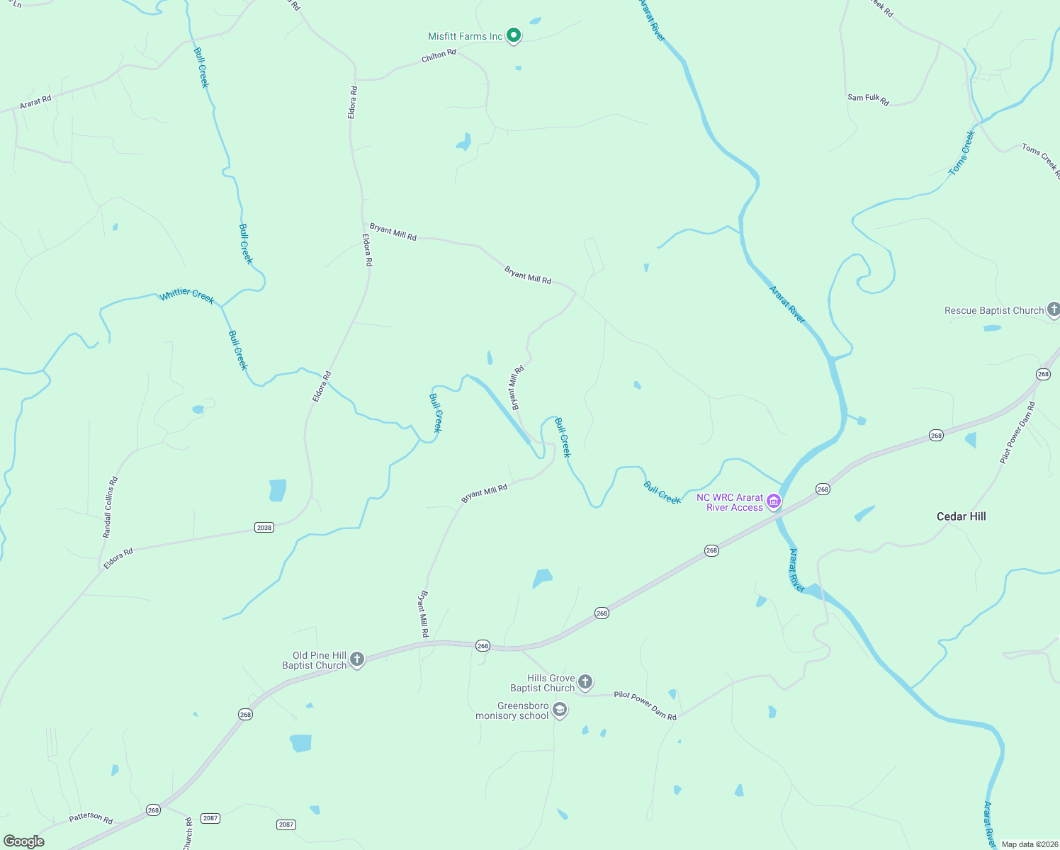 map of restaurants, bars, coffee shops, grocery stores, and more near 636 Bryant Mill Road in Ararat