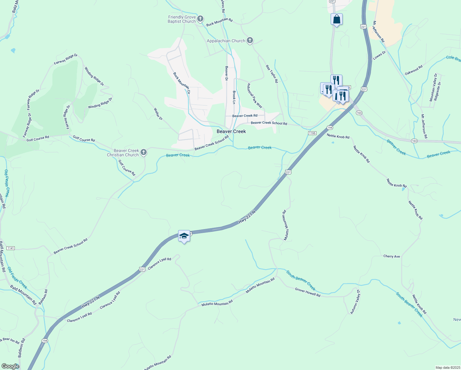 map of restaurants, bars, coffee shops, grocery stores, and more near 970 Helen Blevins Road in West Jefferson