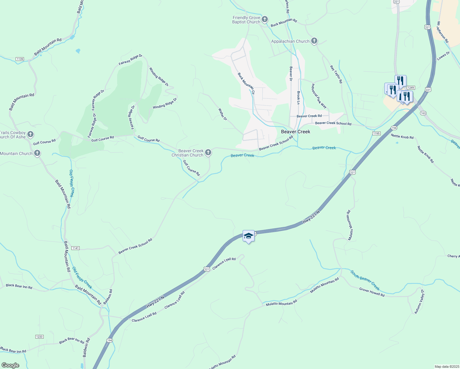 map of restaurants, bars, coffee shops, grocery stores, and more near 1789 Beaver Creek School Road in West Jefferson