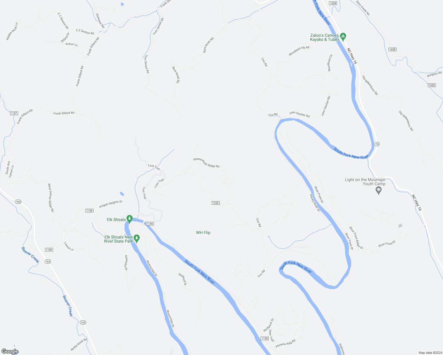 map of restaurants, bars, coffee shops, grocery stores, and more near 619 Round Knob Ridge Road in West Jefferson