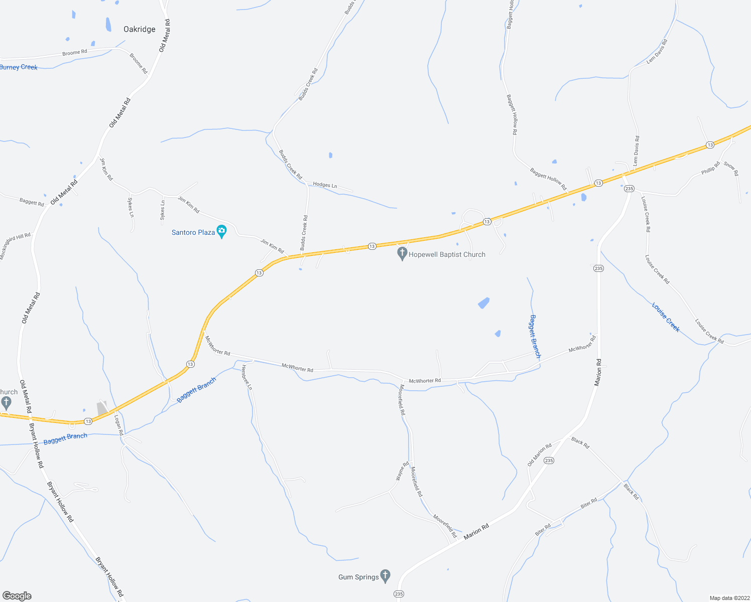 map of restaurants, bars, coffee shops, grocery stores, and more near 1464 Highway 13 in Cunningham