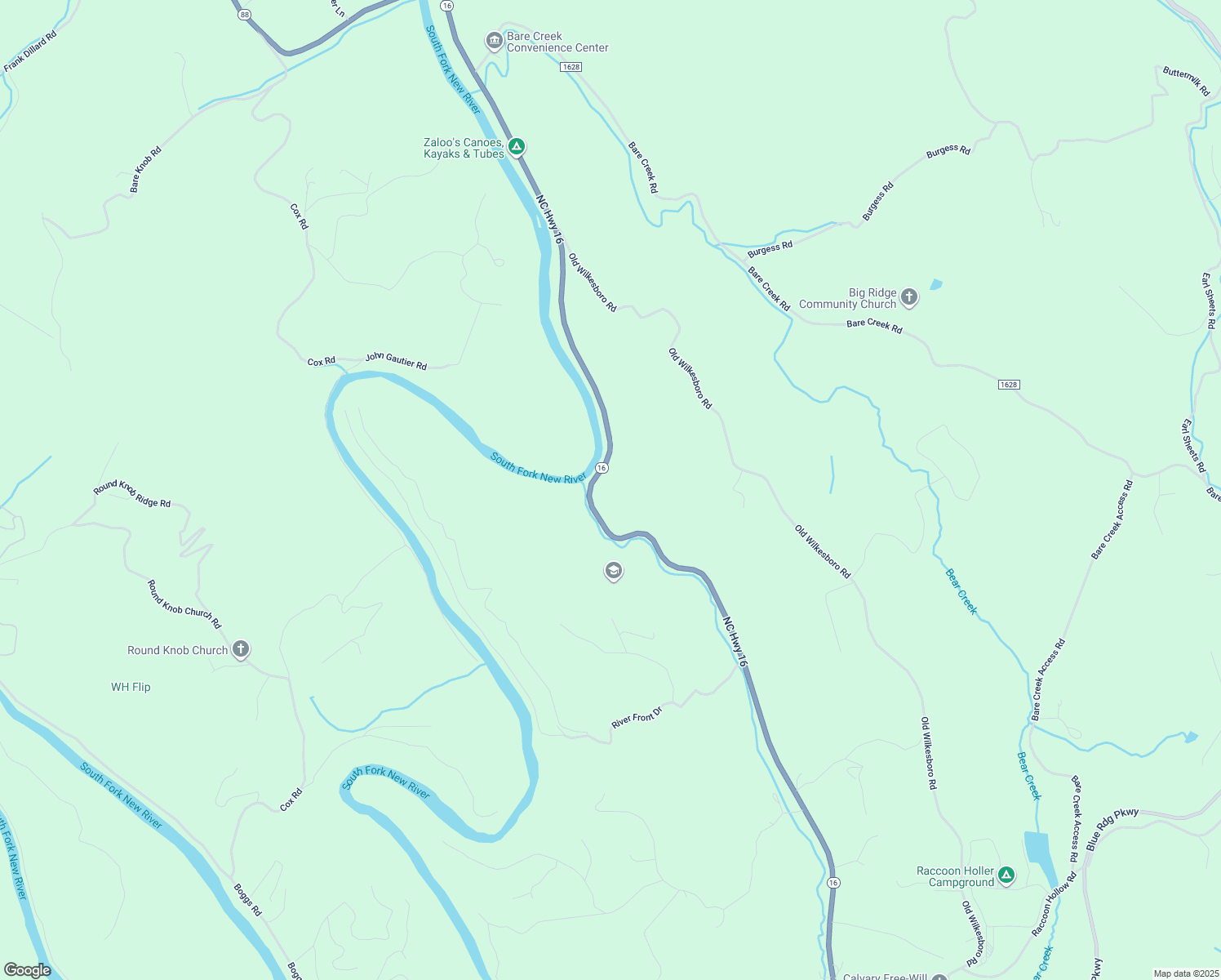 map of restaurants, bars, coffee shops, grocery stores, and more near 5189 North Carolina 16 in Jefferson