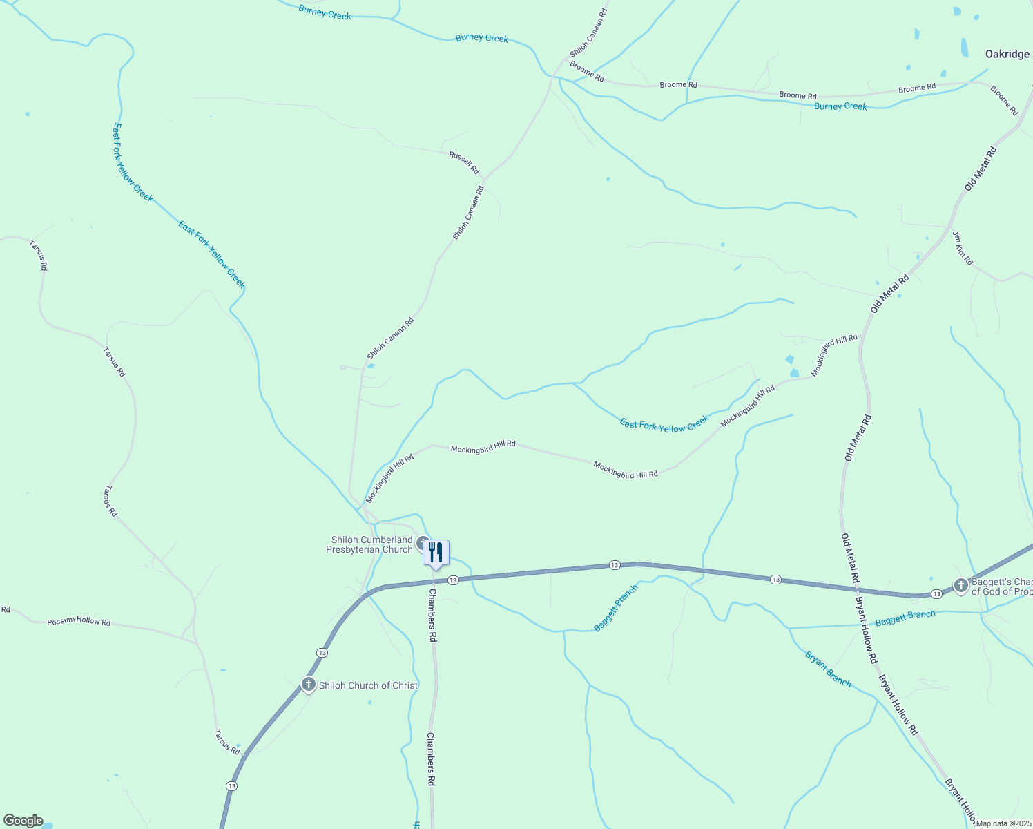 map of restaurants, bars, coffee shops, grocery stores, and more near 2625 Mockingbird Hill Road in Palmyra