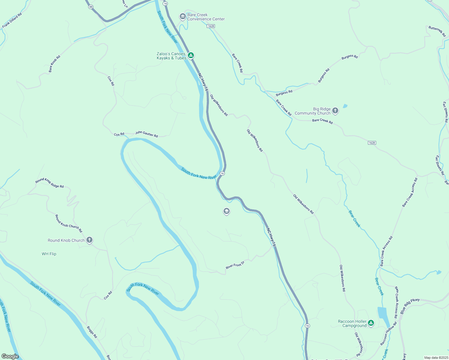 map of restaurants, bars, coffee shops, grocery stores, and more near 5189 North Carolina 16 in Jefferson