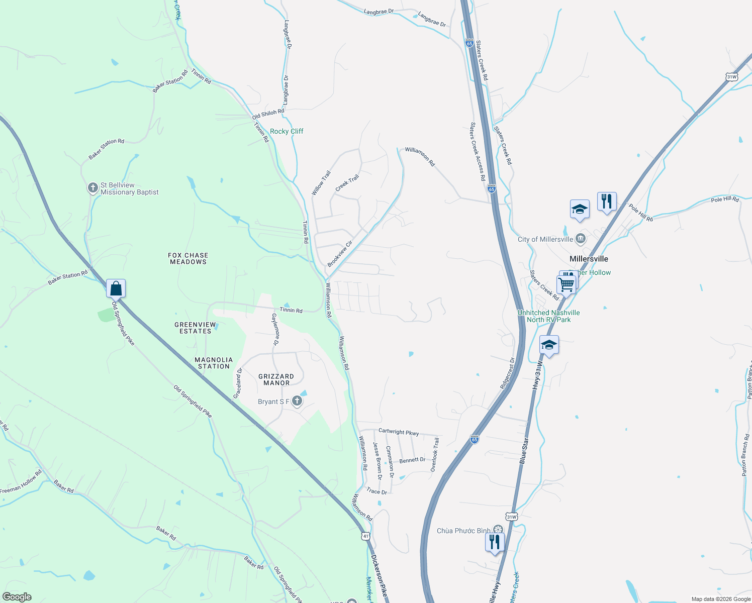 map of restaurants, bars, coffee shops, grocery stores, and more near 1009 Ridge Trail in Goodlettsville
