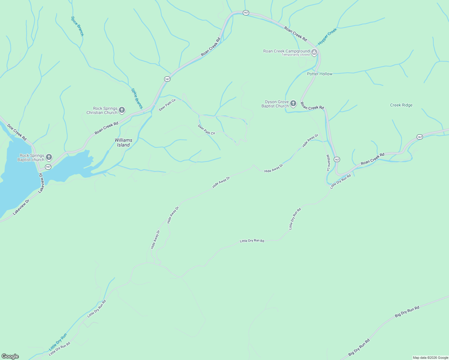 map of restaurants, bars, coffee shops, grocery stores, and more near Hide Away Drive in Johnson County