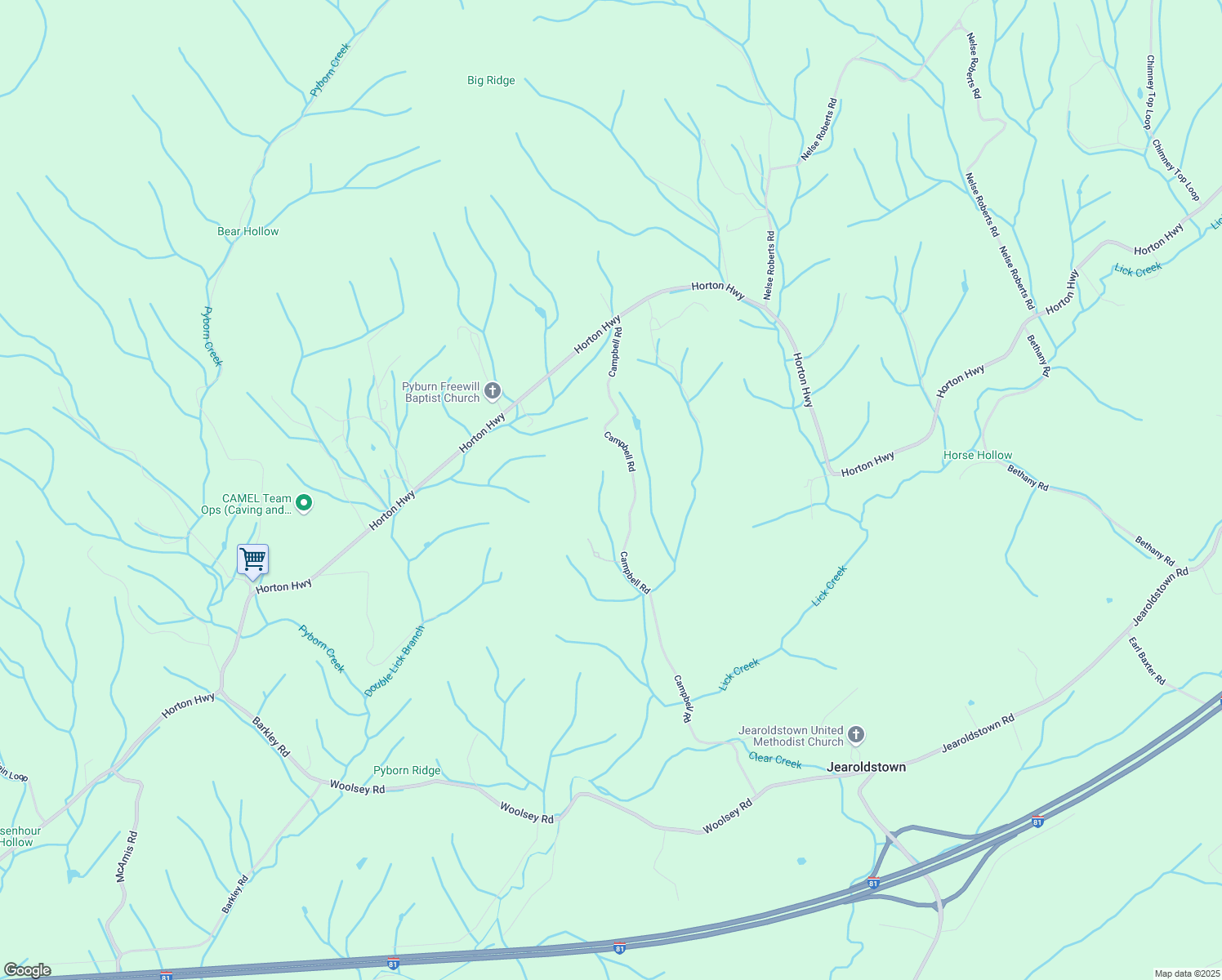 map of restaurants, bars, coffee shops, grocery stores, and more near 510 Campbell Rd in Greeneville