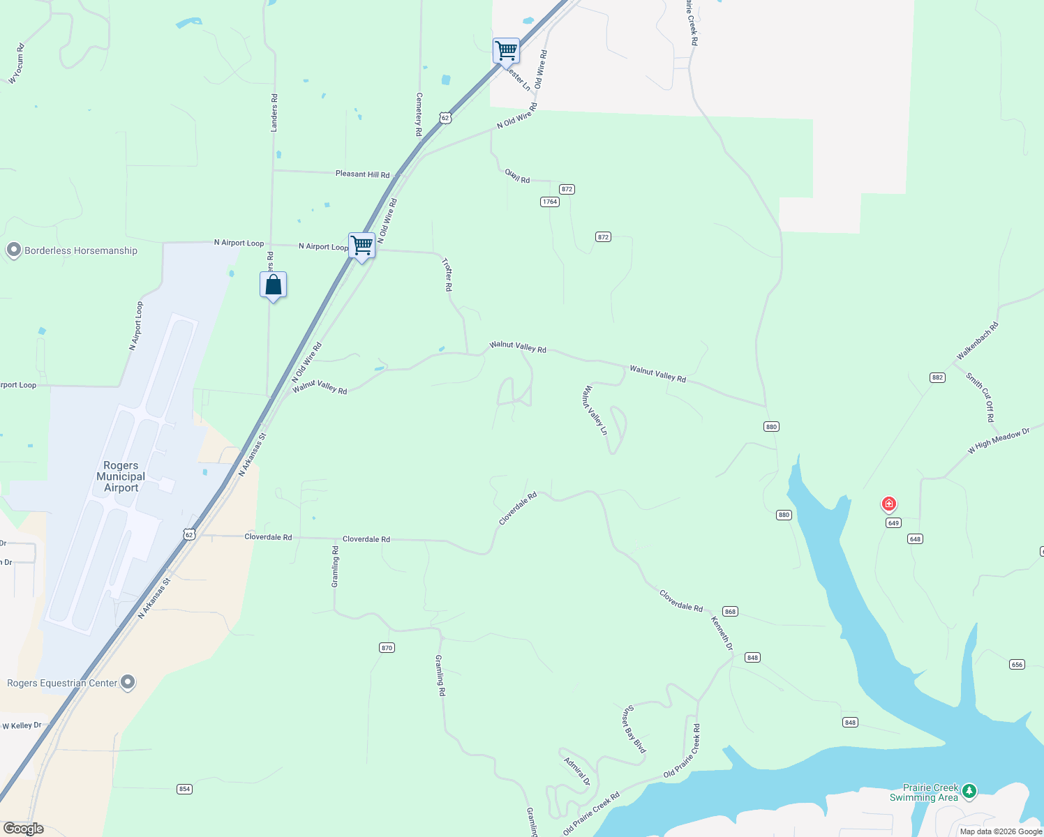 map of restaurants, bars, coffee shops, grocery stores, and more near 13503 Walnut Valley Road in Rogers