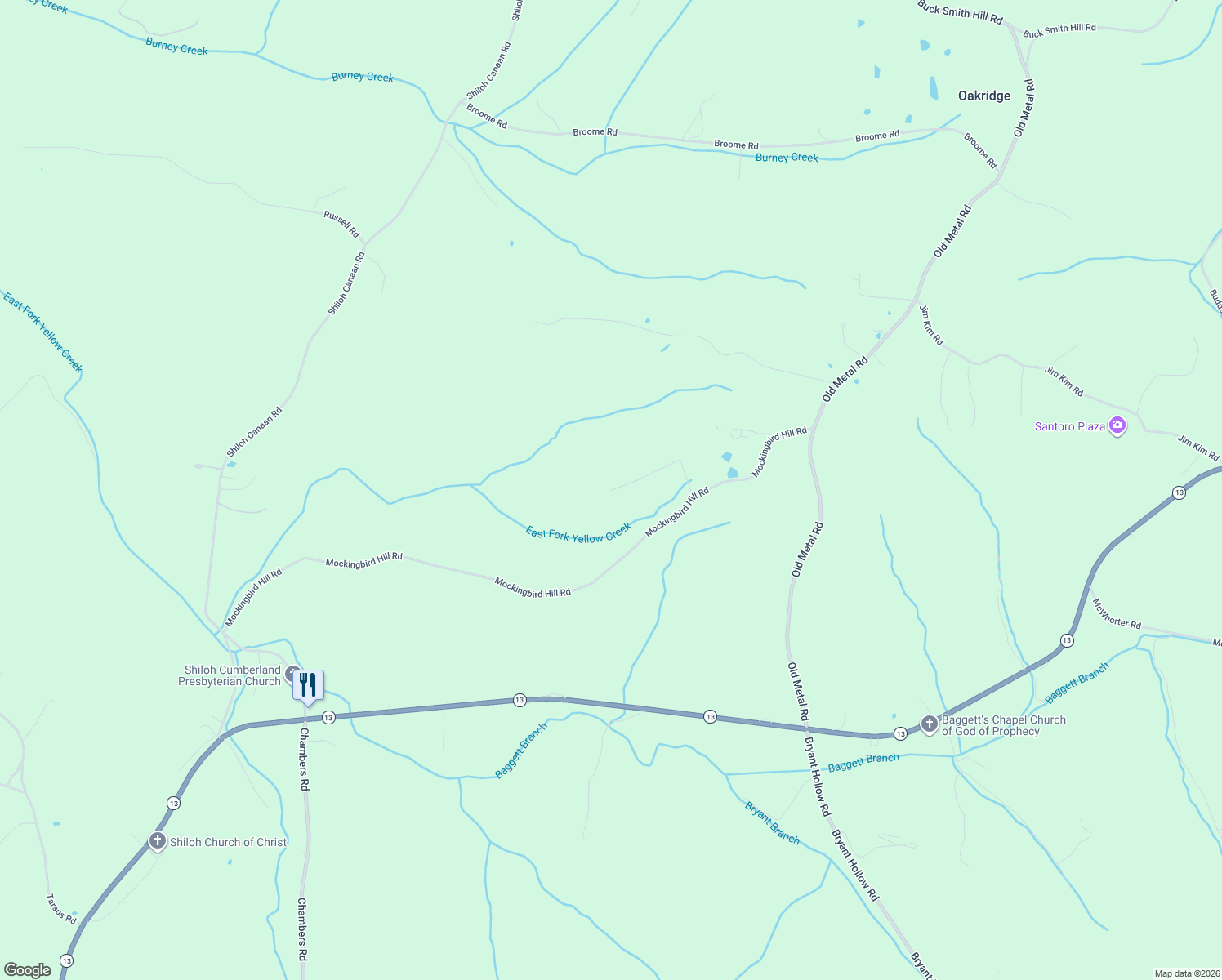 map of restaurants, bars, coffee shops, grocery stores, and more near in Oakridge