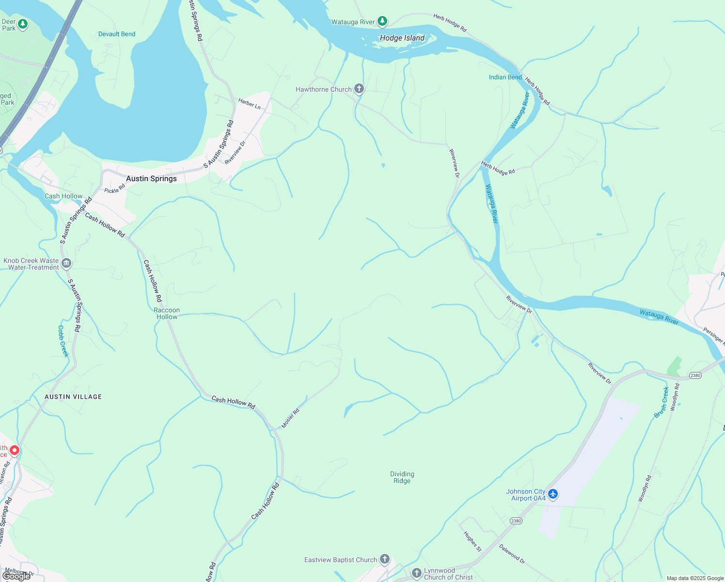 map of restaurants, bars, coffee shops, grocery stores, and more near 282 Mosier Road in Johnson City