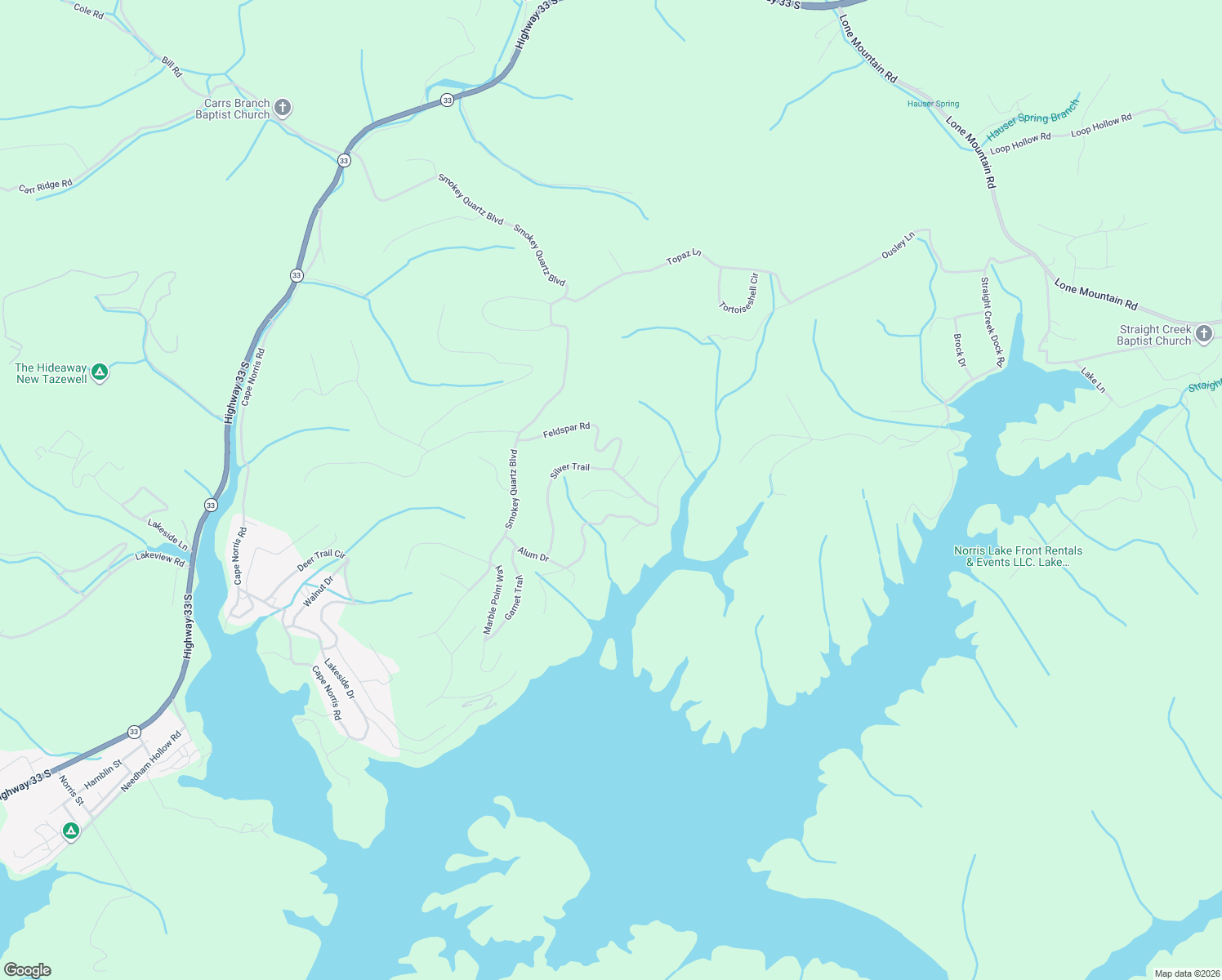 map of restaurants, bars, coffee shops, grocery stores, and more near Citron Lane in New Tazewell