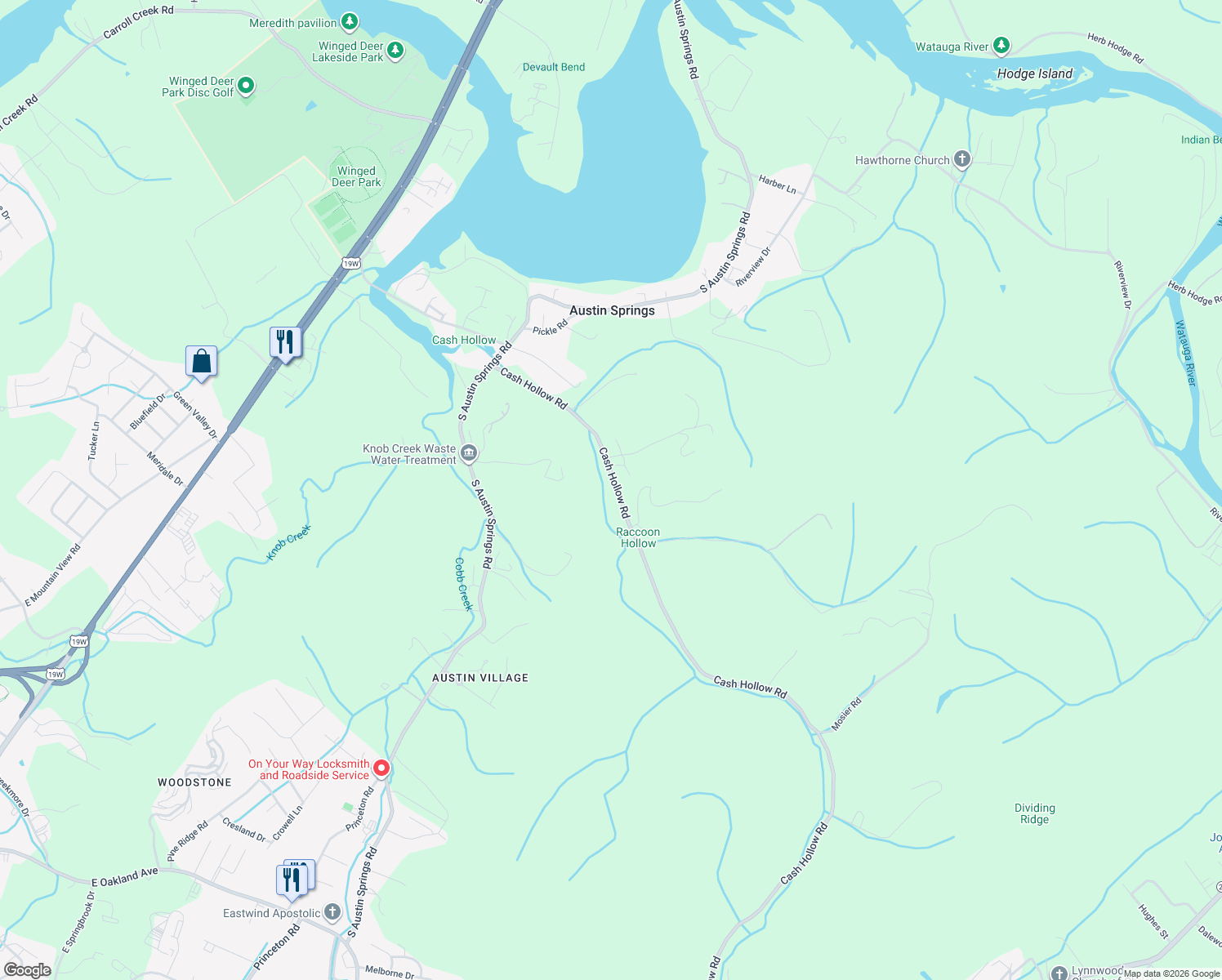 map of restaurants, bars, coffee shops, grocery stores, and more near 628 Cash Hollow Road in Johnson City