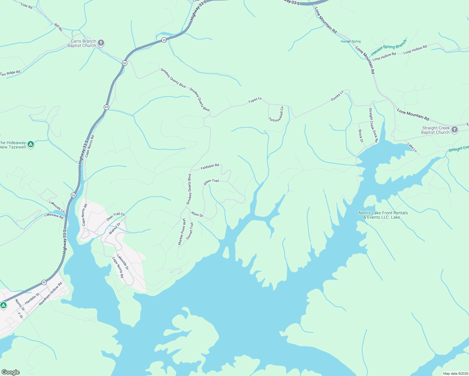 map of restaurants, bars, coffee shops, grocery stores, and more near Silver Trail in New Tazewell