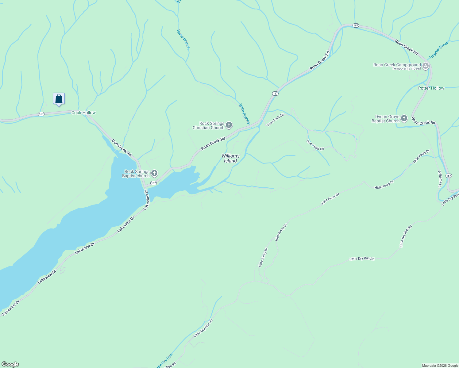 map of restaurants, bars, coffee shops, grocery stores, and more near R D Campbell Road in Johnson County
