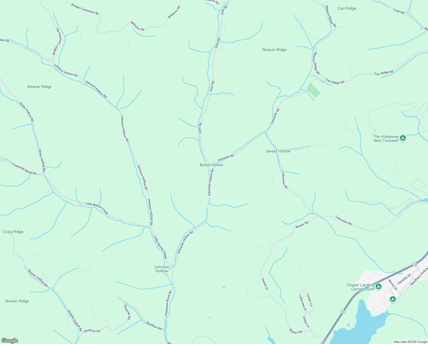 map of restaurants, bars, coffee shops, grocery stores, and more near 280 Edwards Hollow Road in New Tazewell