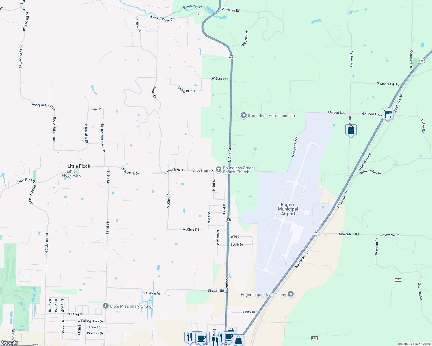 map of restaurants, bars, coffee shops, grocery stores, and more near 3911 North 3rd Street in Rogers