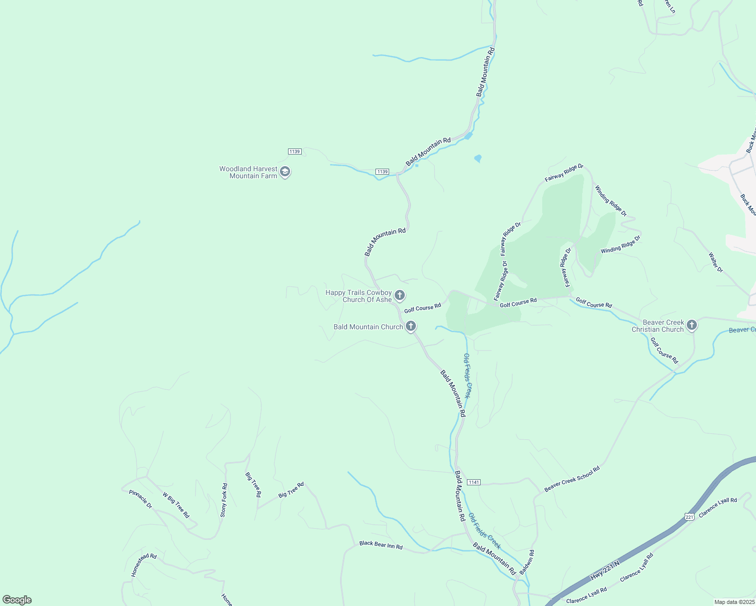 map of restaurants, bars, coffee shops, grocery stores, and more near 1595 Bald Mountain Road in West Jefferson