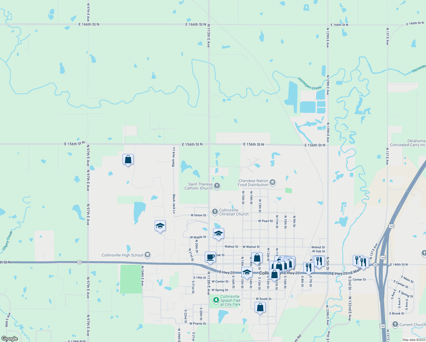 map of restaurants, bars, coffee shops, grocery stores, and more near 15331 North 113th East Avenue in Collinsville