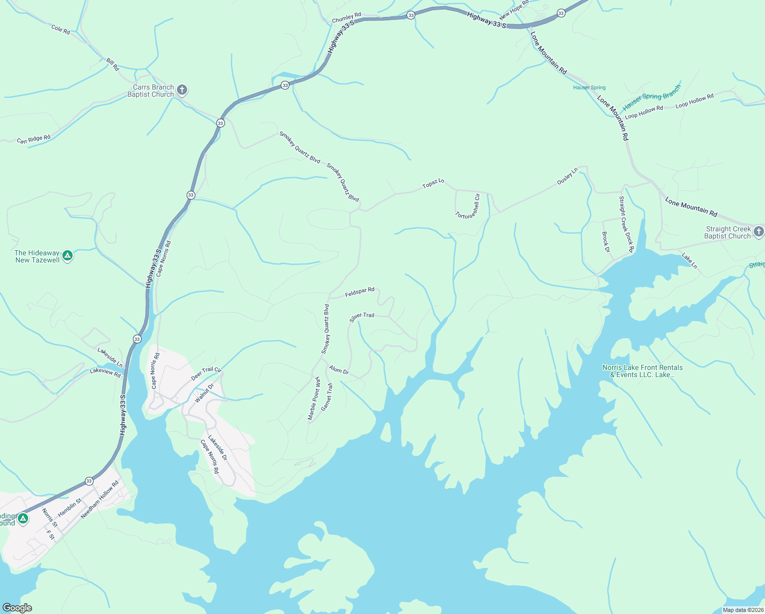 map of restaurants, bars, coffee shops, grocery stores, and more near Silver Trail in New Tazewell
