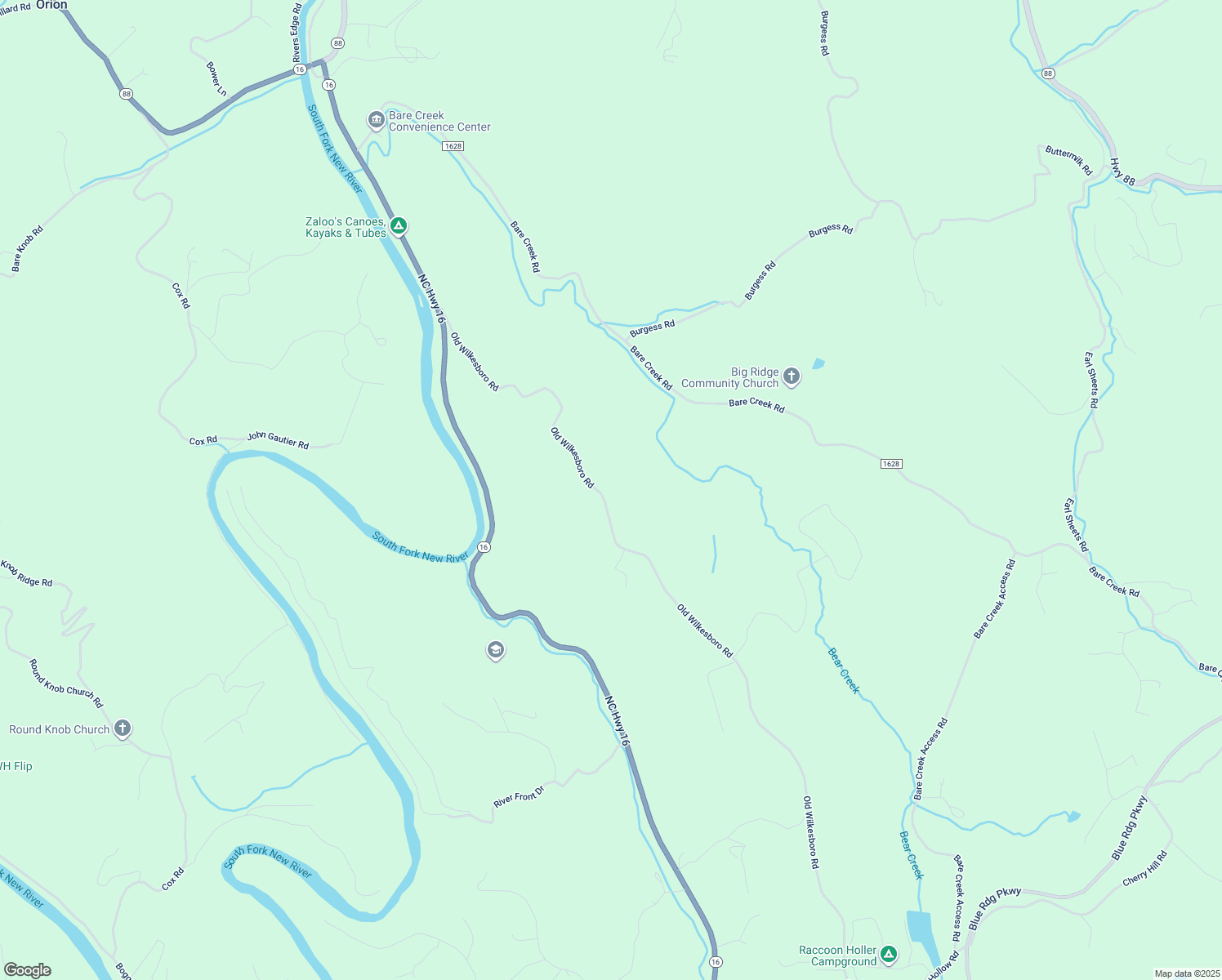 map of restaurants, bars, coffee shops, grocery stores, and more near 1035 Old Wilkesboro Road in Jefferson