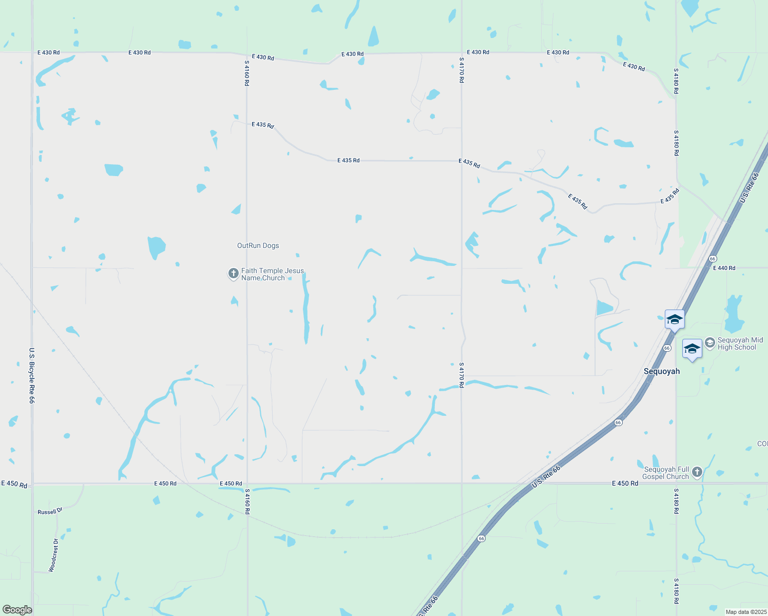 map of restaurants, bars, coffee shops, grocery stores, and more near 16100 South 4170 Road in Claremore