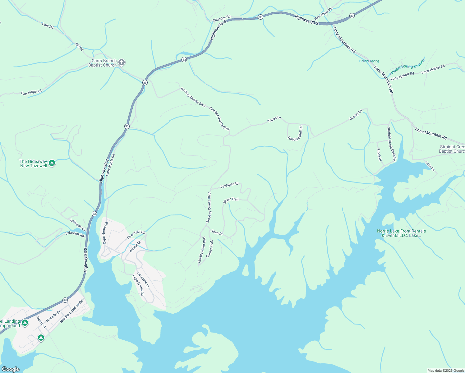 map of restaurants, bars, coffee shops, grocery stores, and more near Feldspar Rd in New Tazewell