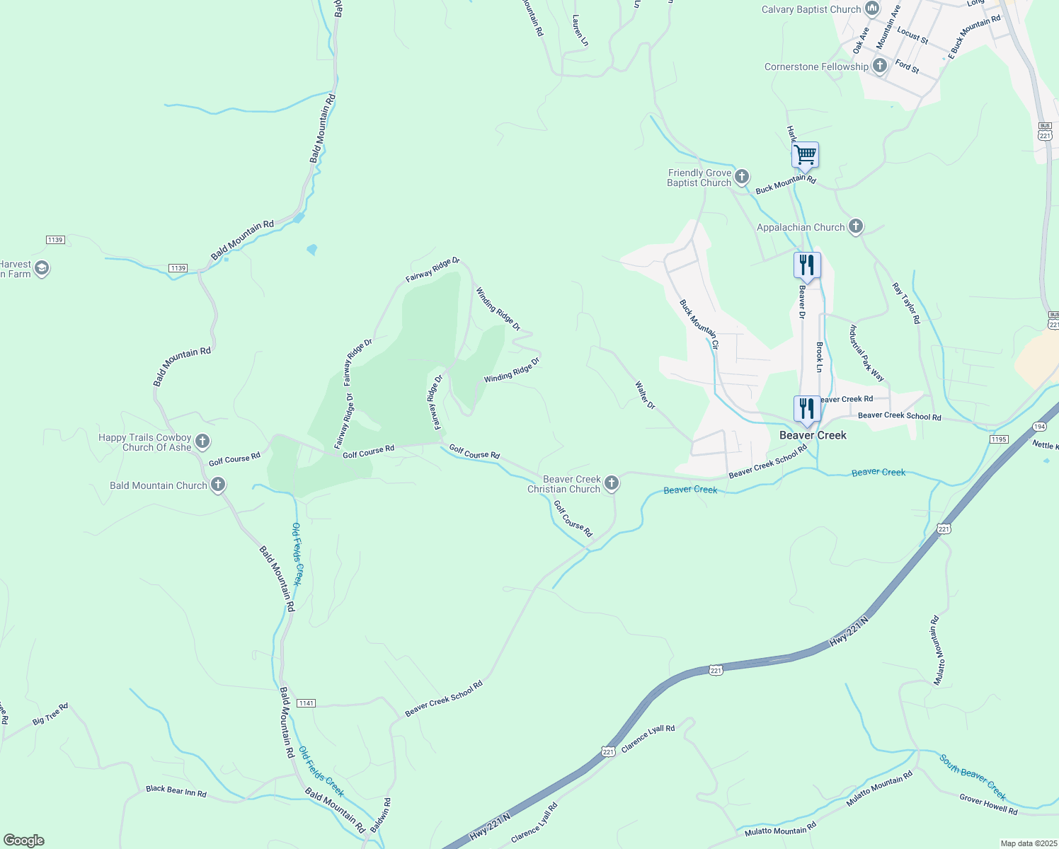 map of restaurants, bars, coffee shops, grocery stores, and more near 460 Golf Course Road in West Jefferson