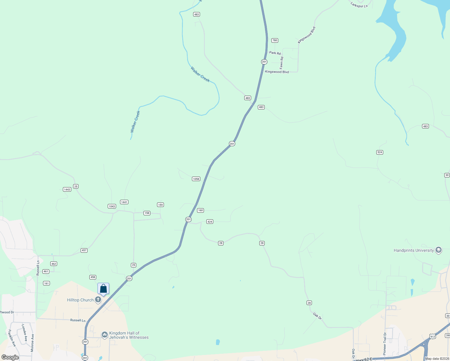 map of restaurants, bars, coffee shops, grocery stores, and more near 3719 Arkansas 201 in Mountain Home
