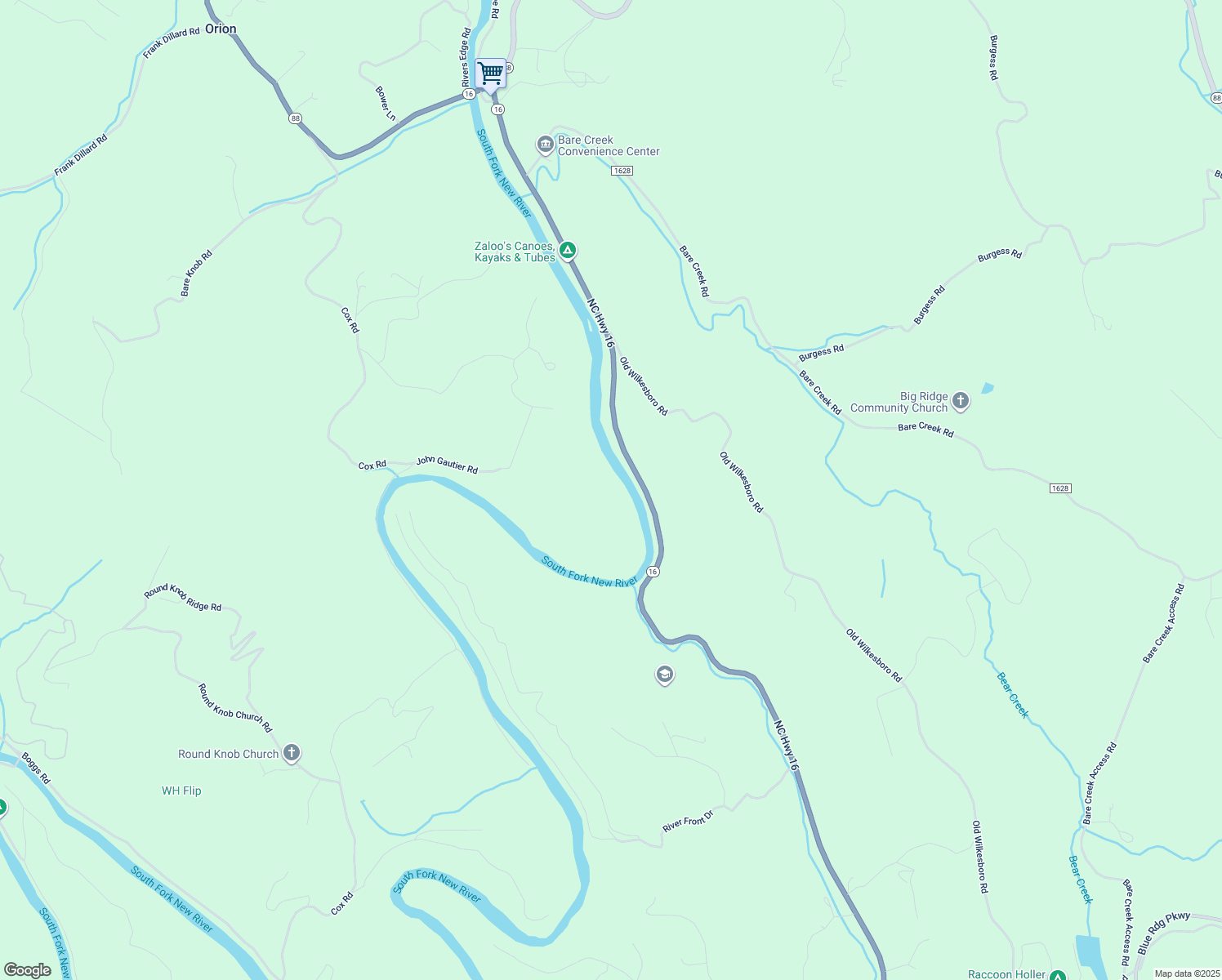 map of restaurants, bars, coffee shops, grocery stores, and more near 4550 North Carolina 16 in Crumpler