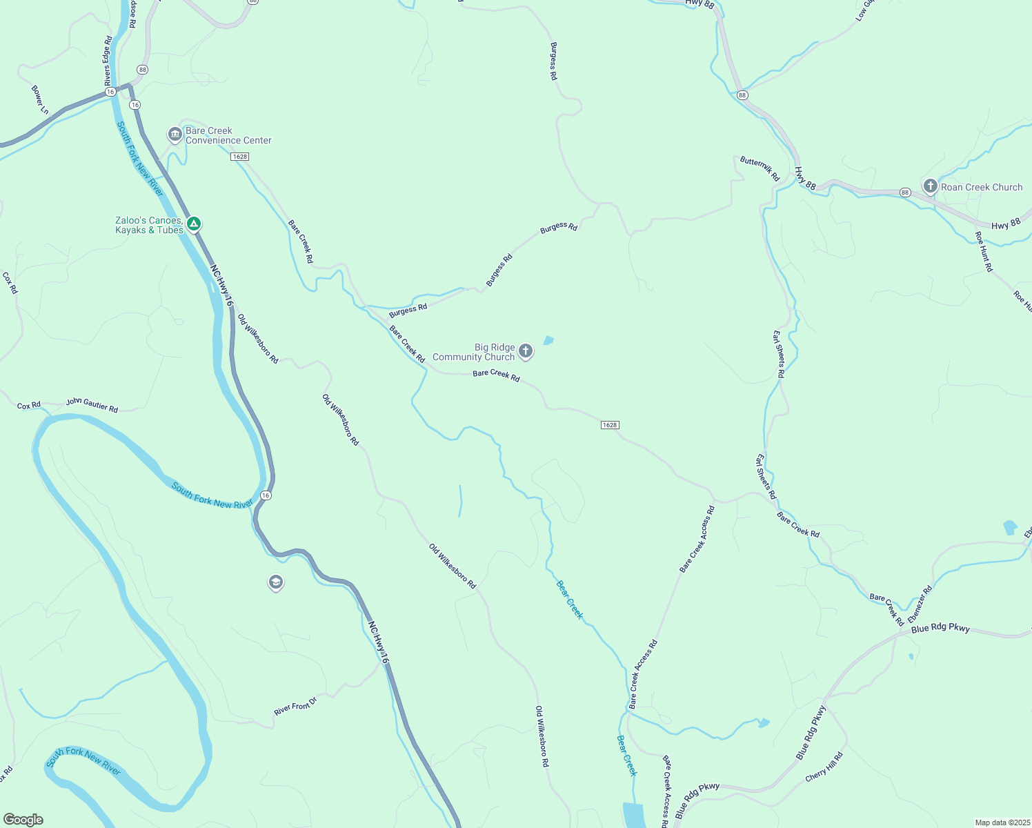 map of restaurants, bars, coffee shops, grocery stores, and more near 2030 Bare Creek Road in Jefferson