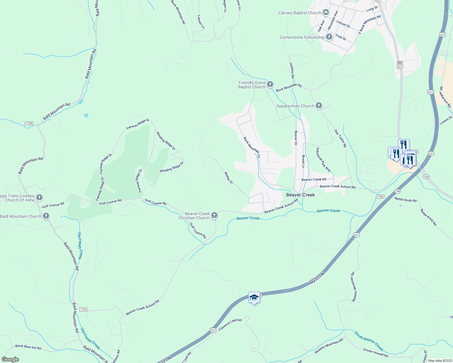 map of restaurants, bars, coffee shops, grocery stores, and more near 333 Walter Drive in West Jefferson
