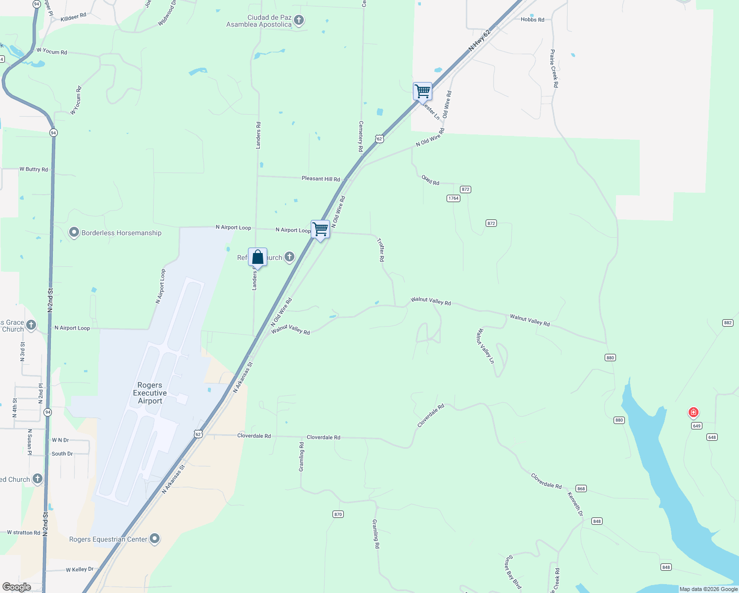 map of restaurants, bars, coffee shops, grocery stores, and more near 13262 Walnut Valley Road in Rogers