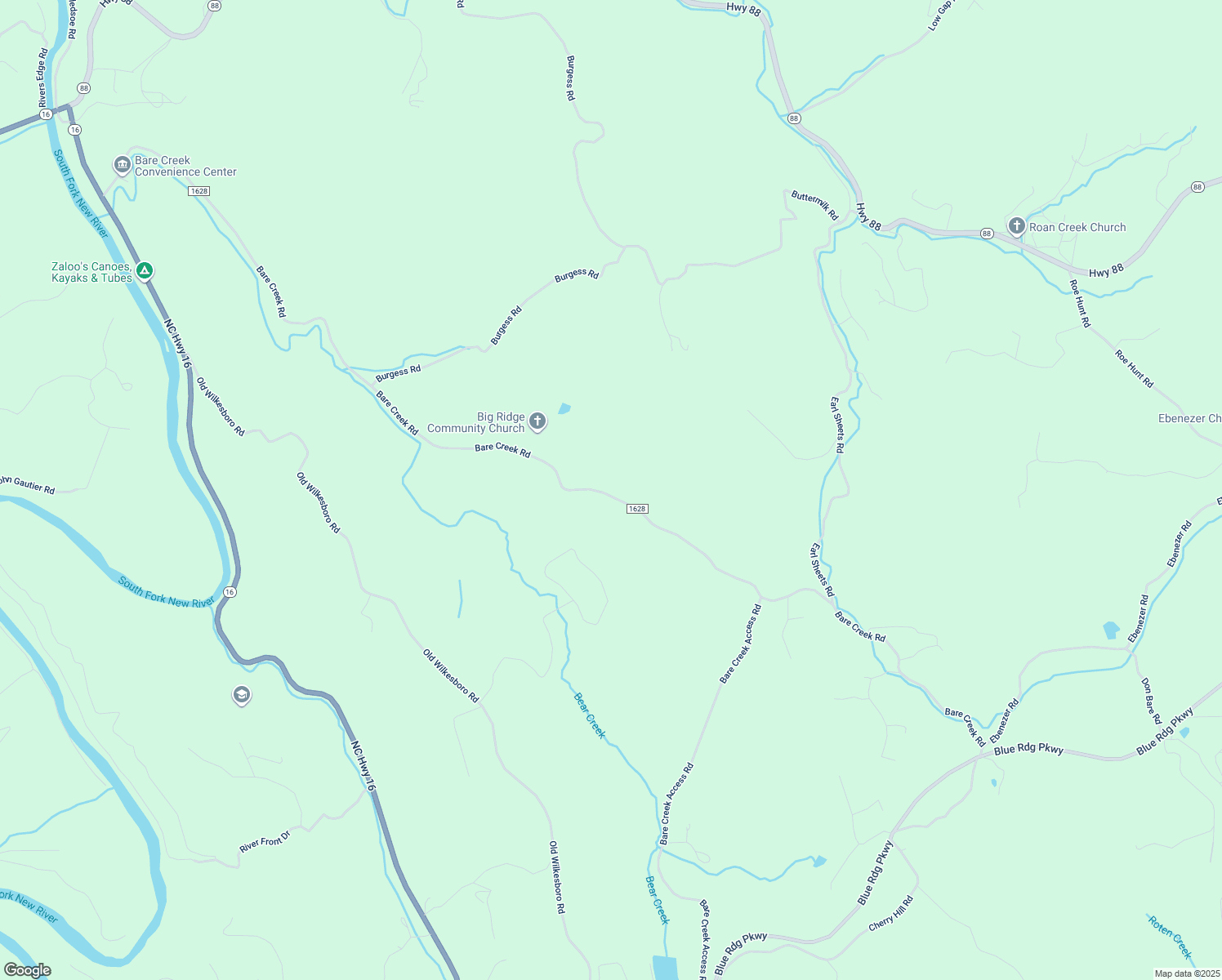 map of restaurants, bars, coffee shops, grocery stores, and more near 2181 Bare Creek Road in Jefferson