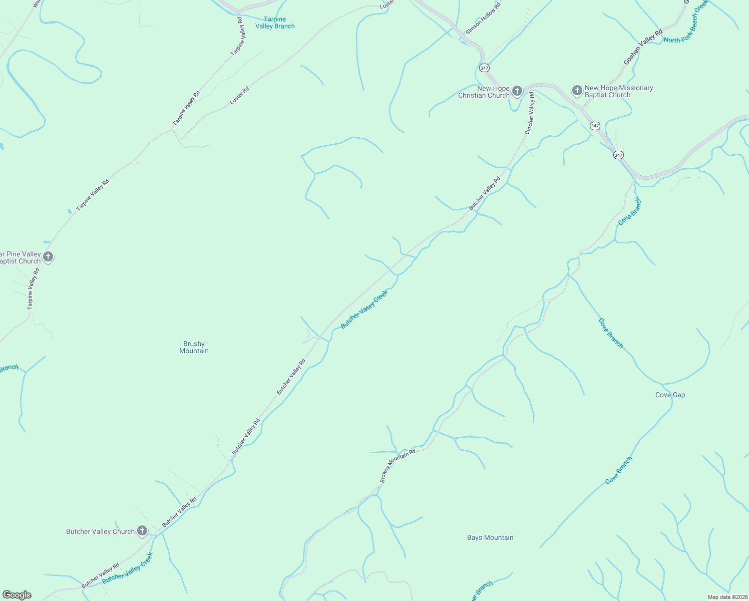 map of restaurants, bars, coffee shops, grocery stores, and more near 373 Butcher Valley Road in Rogersville