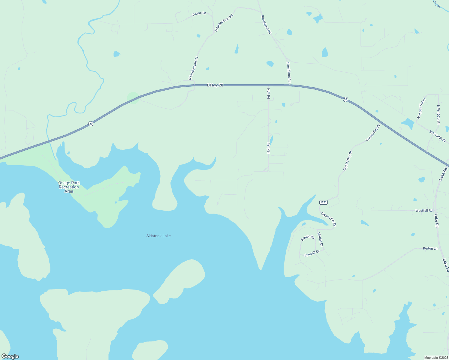 map of restaurants, bars, coffee shops, grocery stores, and more near West North 155th Place in Skiatook