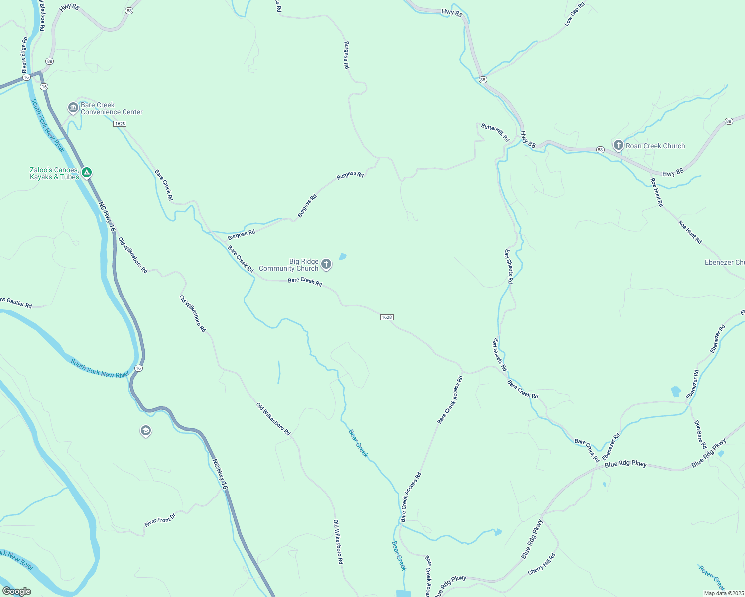 map of restaurants, bars, coffee shops, grocery stores, and more near 2181 Bare Creek Road in Jefferson