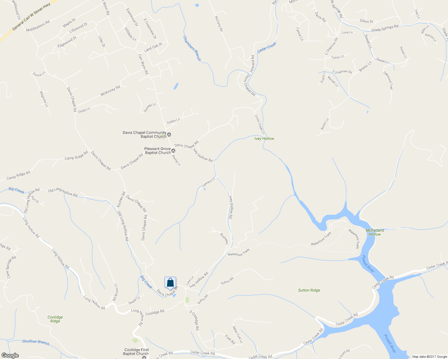 map of restaurants, bars, coffee shops, grocery stores, and more near 335 Ivey Hollow Road in LaFollette