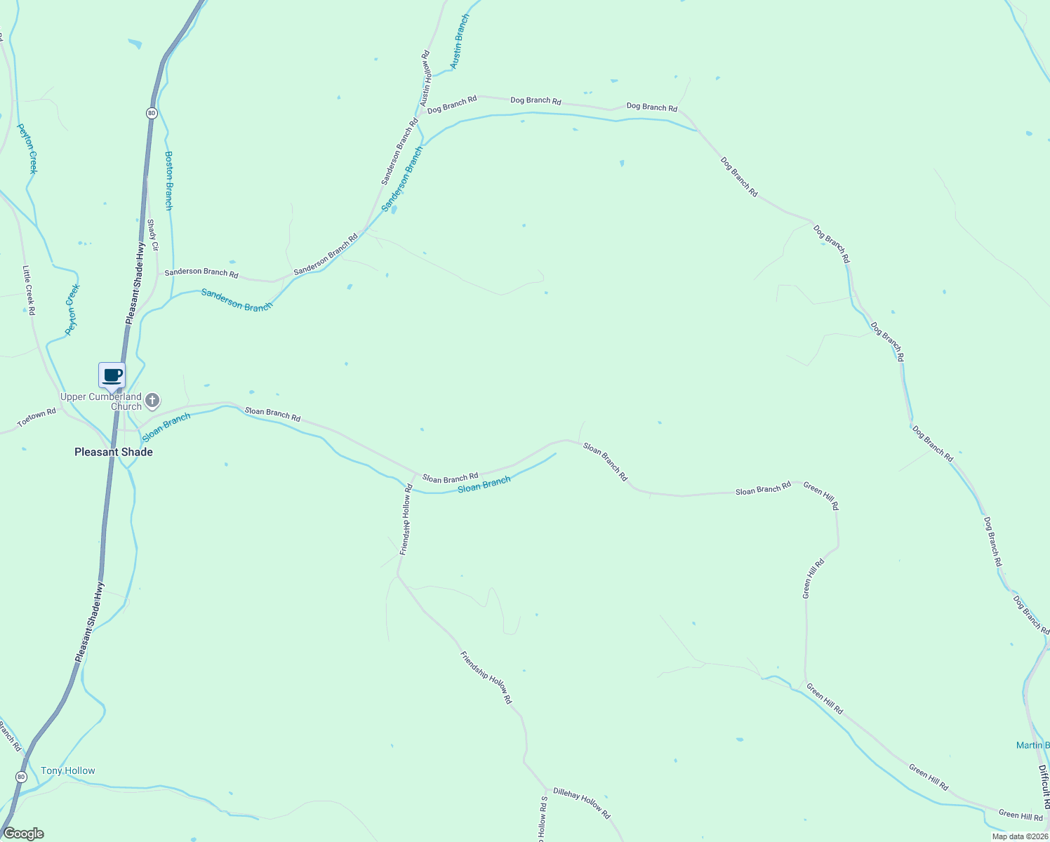 map of restaurants, bars, coffee shops, grocery stores, and more near 153 Sloan Branch Road in Pleasant Shade